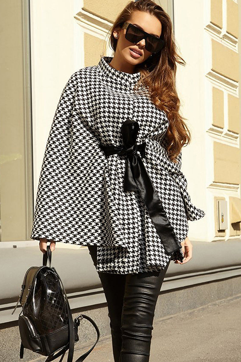 Houndstooth Tie Waist Trench Coat One Size