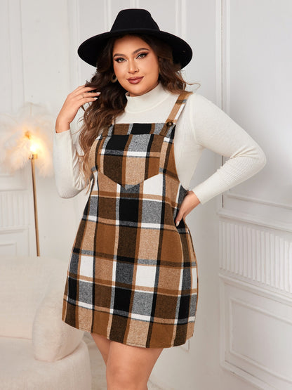 Plaid Wide Strap Overall Dress 1XL-4XL