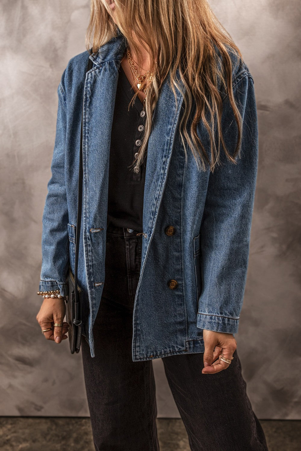 Pocketed Long Sleeve Denim Jacket S-2XL