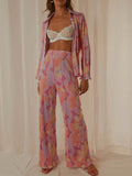 Collared Neck Long Sleeve Top and Pants Lounge Set S-L