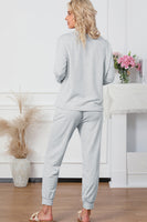 Round Neck Top and Drawstring Pants Lounge Set S-XL