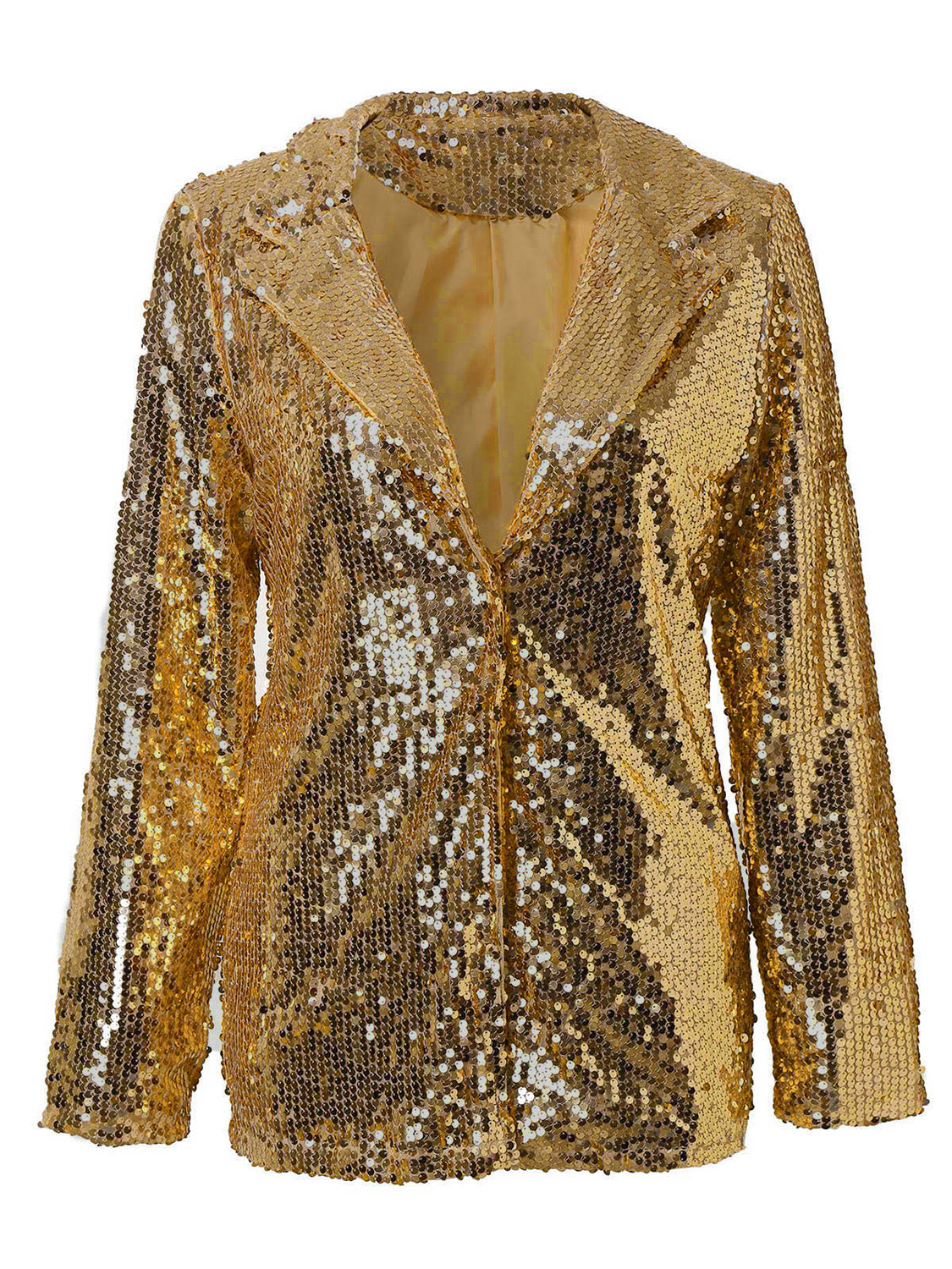 Sequin Lapel Collar Long Sleeve Blazer S-2XL