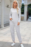 Round Neck Top and Drawstring Pants Lounge Set S-XL