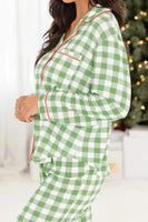 Contrast Piping Plaid Top and Pants Lounge Set S-XL