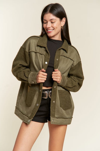 FAUX FUR AND SUEDE JACKET S-3XL