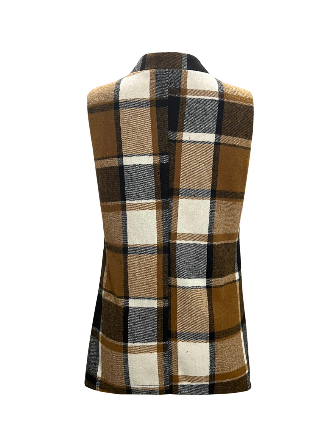 Plaid Open Front Collared Neck Vest S-XL