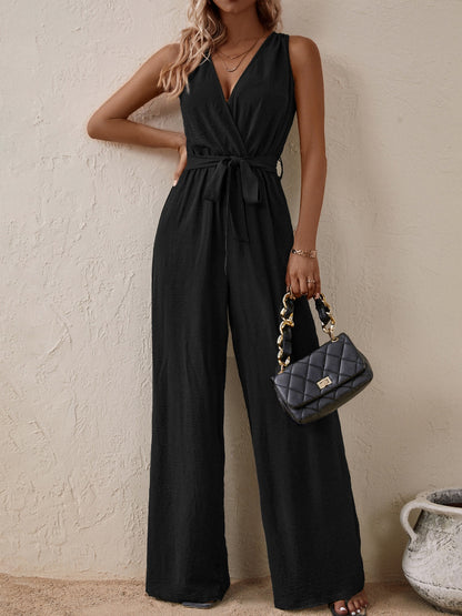 Honey Tied Surplice Sleeveless Wide Leg Jumpsuit S-XL