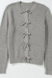 Bow Round Neck Long Sleeve Cardigan S-XL