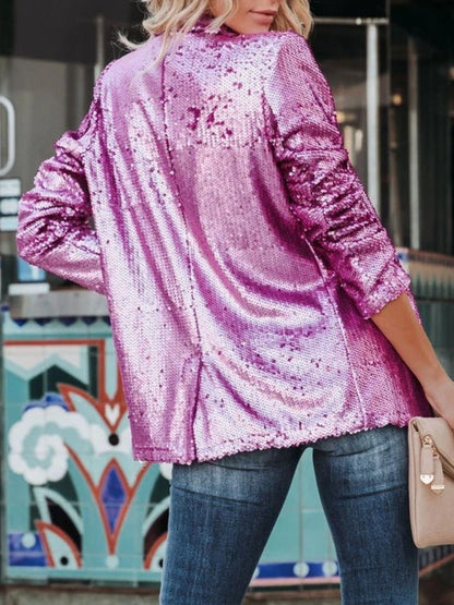 Sequin Lapel Collar Long Sleeve Blazer S-2XL