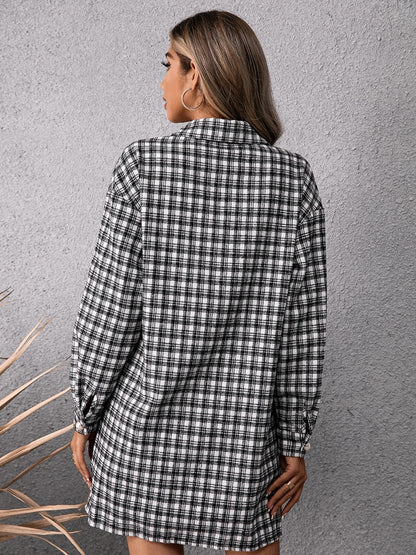 Ivy Lane Pocketed Plaid Long Sleeve Mini Dress S-XL