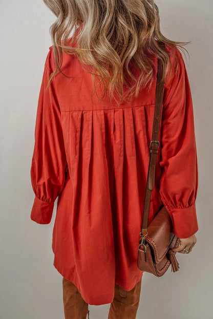 Pocketed Button Down Long Sleeve Shirt Dress S-XL