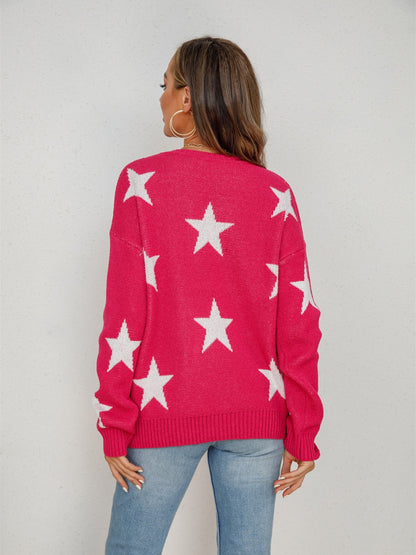 Angel Wings Star Round Neck Dropped Shoulder Sweater S-XL