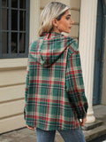 Drawstring Plaid Hooded Long Sleeve Top S-2XL