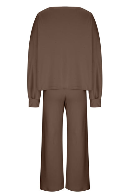 Round Neck Long Sleeve Top and Pants Set S-2XL