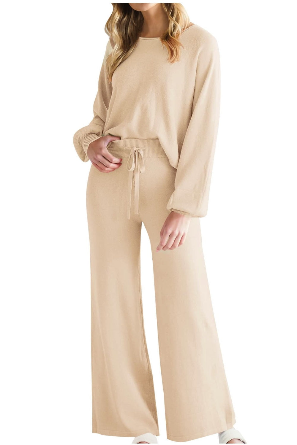 Round Neck Long Sleeve Top and Pants Set S-2XL