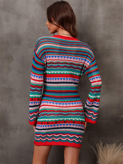 Multicolored Stripe Dropped Shoulder Sweater Dress S-XL