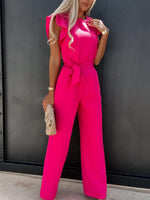 Ruffled Round Neck Cap Sleeve Jumpsuit S-2XL