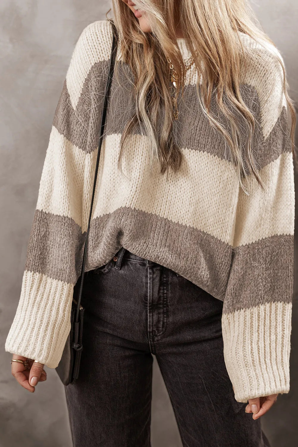 Color Block Round Neck Sweater S-XL