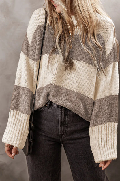 Color Block Round Neck Sweater S-XL