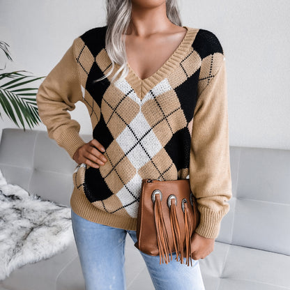 Geometric V-Neck Sweater S-L