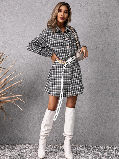 Ivy Lane Pocketed Plaid Long Sleeve Mini Dress S-XL