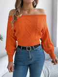 Cable Knit Off-Shoulder Long Sleeve Sweater S-XL