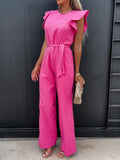 Ruffled Round Neck Cap Sleeve Jumpsuit S-2XL