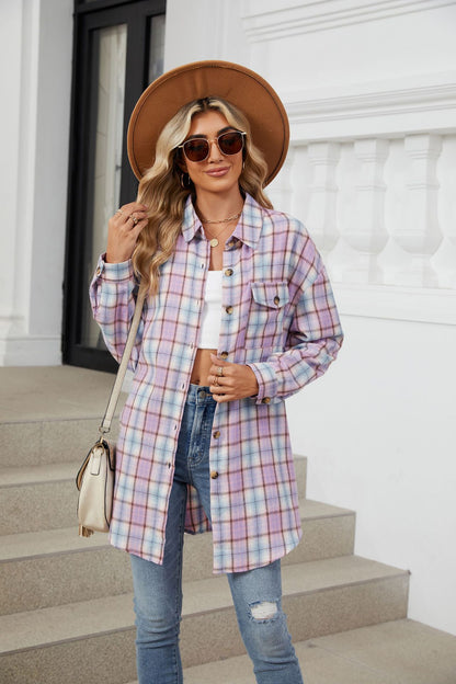 Plaid Collared Neck Long Sleeve Shirt S-2XL