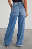 Raw Hem Wide Leg Jeans with Pockets S-XL