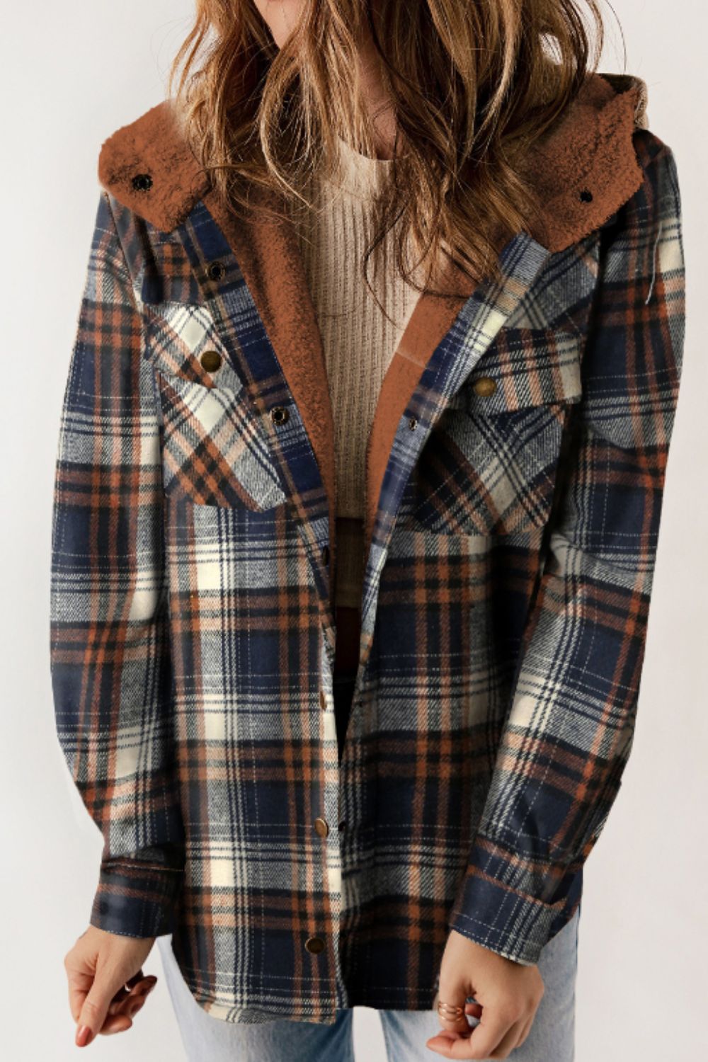 Plaid Button Up Long Sleeve Hooded Jacket S-2XL