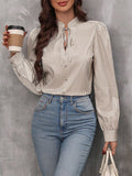 Striped Tie Neck Long Sleeve Blouse S-XL