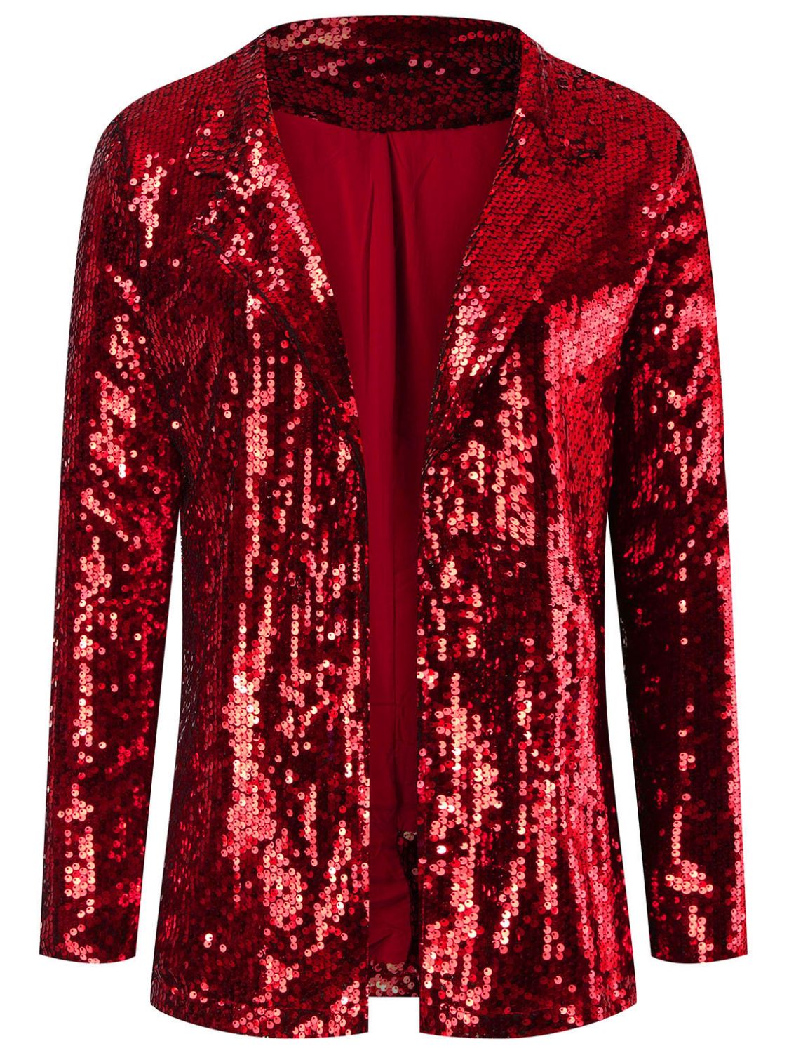 Sequin Lapel Collar Long Sleeve Blazer S-2XL