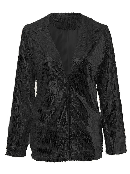 Sequin Lapel Collar Long Sleeve Blazer S-2XL