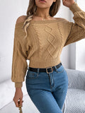 Cable Knit Off-Shoulder Long Sleeve Sweater S-XL