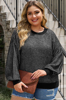 Plus Size Waffle-Knit Round Neck Dropped Shoulder Sweater 1XL-5Xl