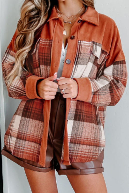 Plaid Button Up Long Sleeve Jacket S-XL