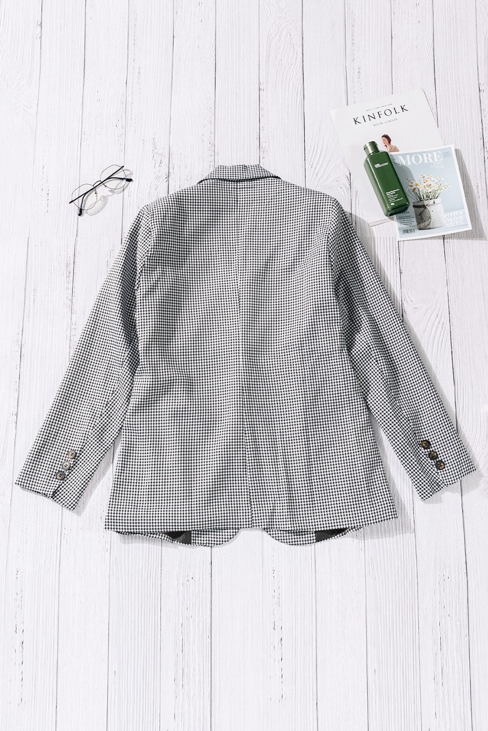 Plaid Lapel Collar Button Cuff Blazer S-2XL