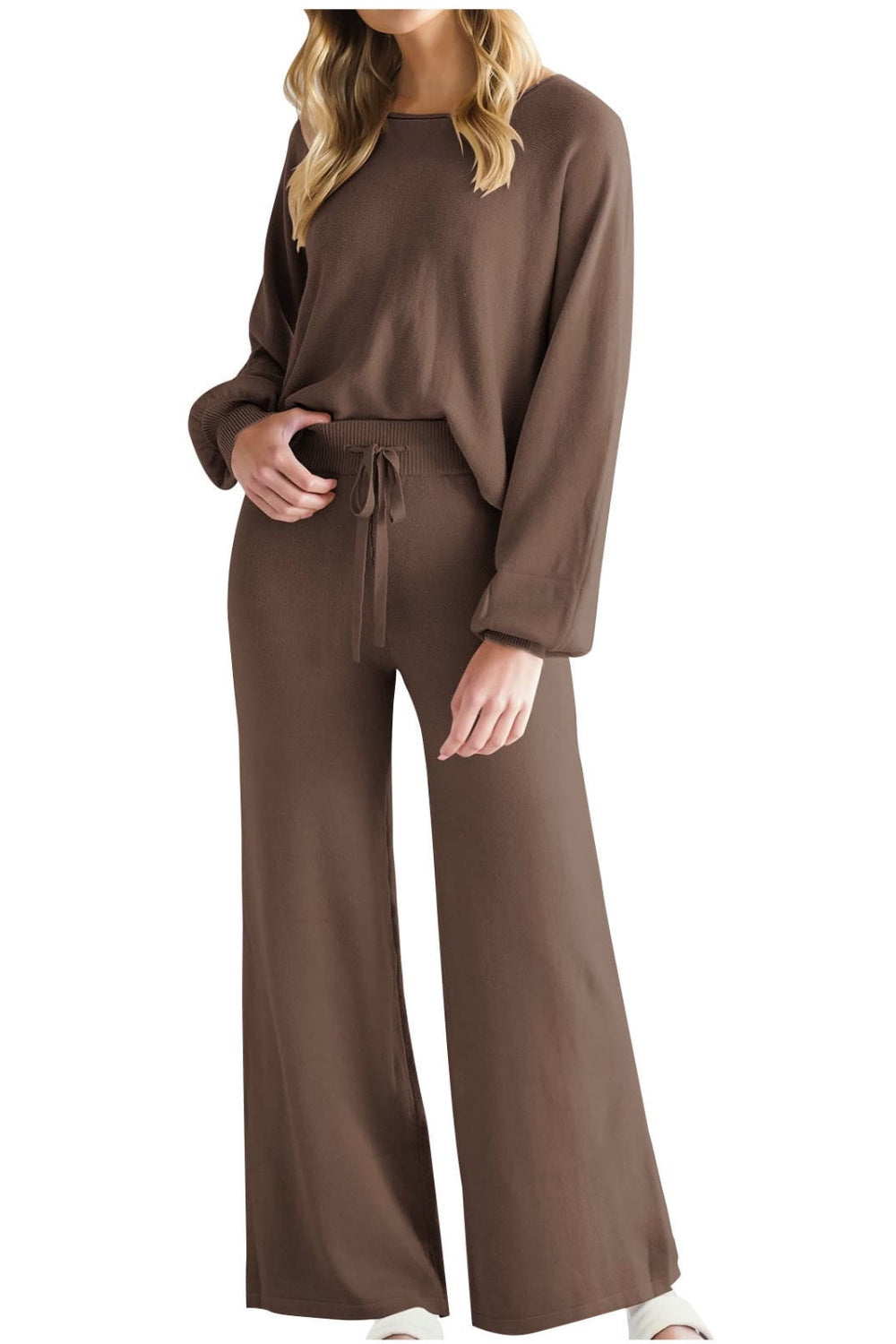 Round Neck Long Sleeve Top and Pants Set S-2XL