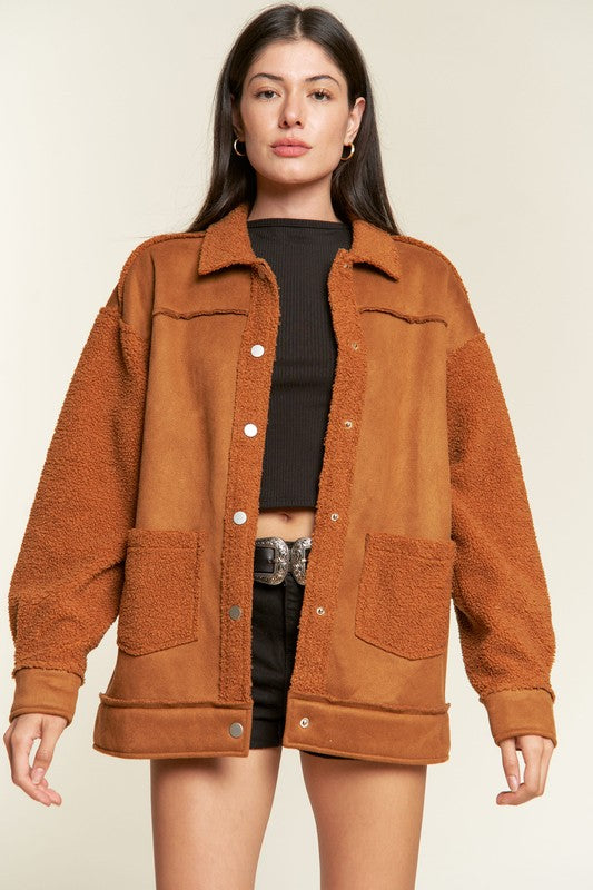 FAUX FUR AND SUEDE JACKET S-3XL