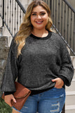 Plus Size Waffle-Knit Round Neck Dropped Shoulder Sweater 1XL-5Xl