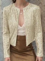 Full Size Sequin Open Front Cropped Jacket S-3XL