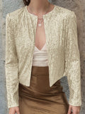 Full Size Sequin Open Front Cropped Jacket S-3XL