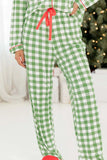 Contrast Piping Plaid Top and Pants Lounge Set S-XL