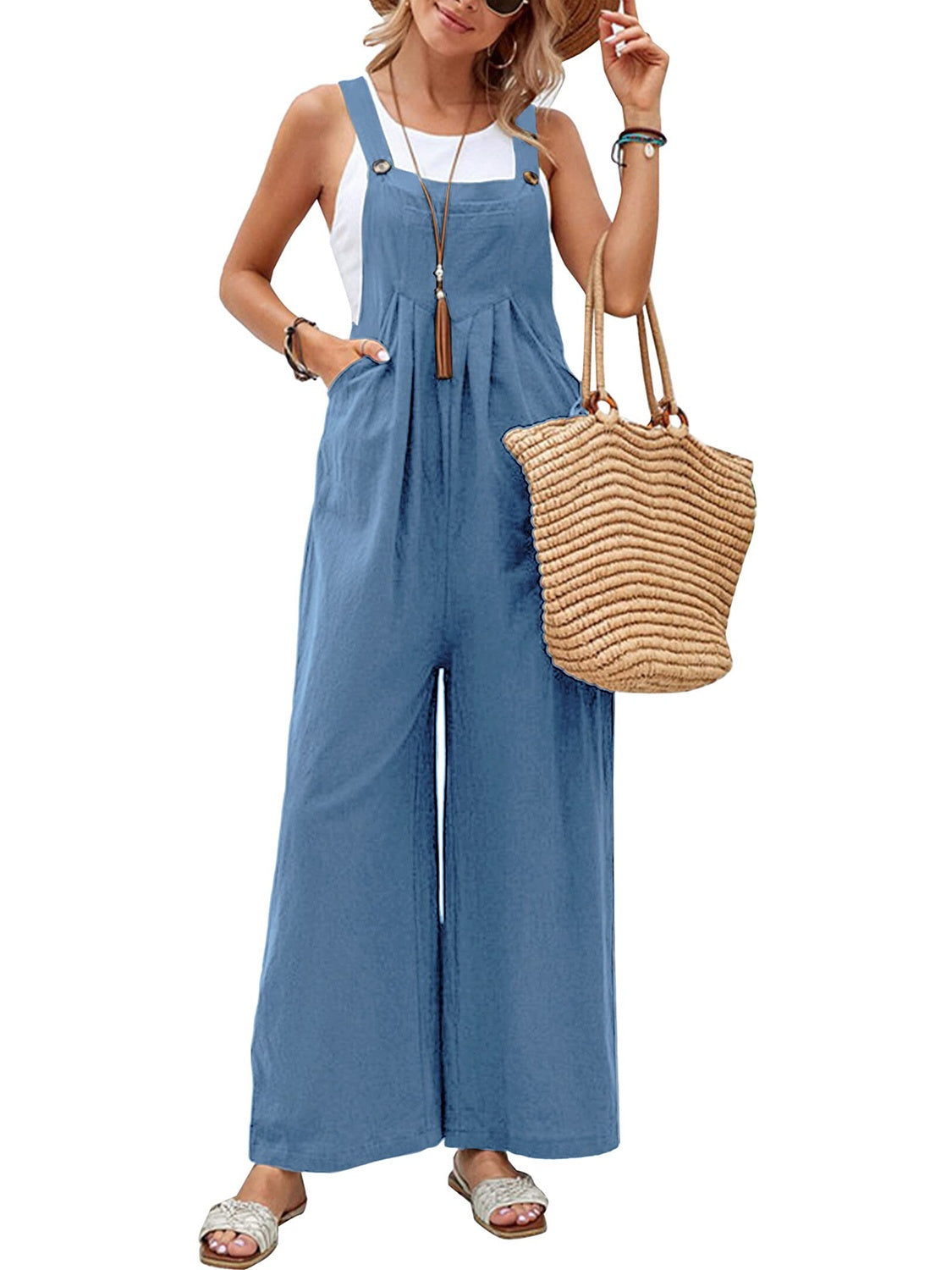 Full Size Square Neck Wide Strap Overalls S-3XL