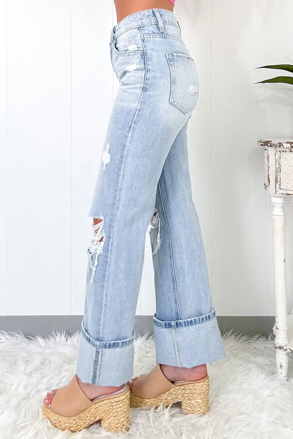 Distressed High Waist Jeans with Pockets Sizes 4-16