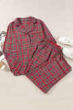 Plus Size Plaid Collared Neck Top and Pants Lounge Set 1XL-4XL