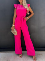 Ruffled Round Neck Cap Sleeve Jumpsuit S-2XL