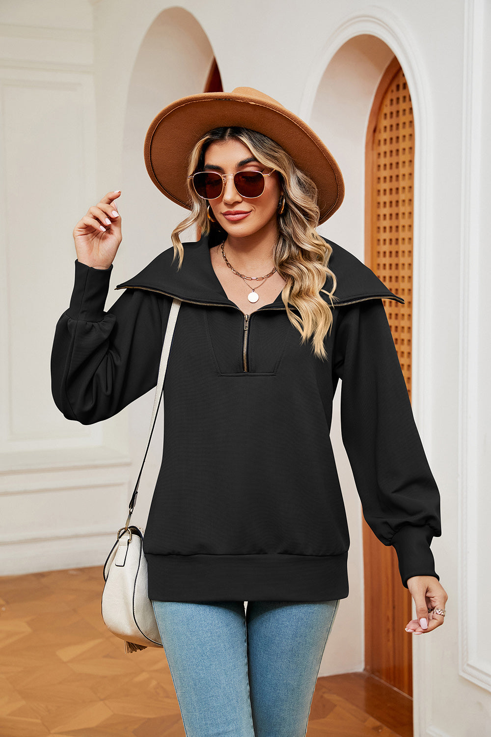 Half-Zip Collared Sweatshirt S-2XL