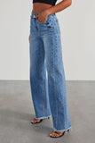 Raw Hem Wide Leg Jeans with Pockets S-XL