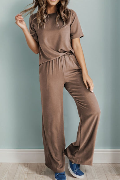 Round Neck Top and Pants Set S-XL